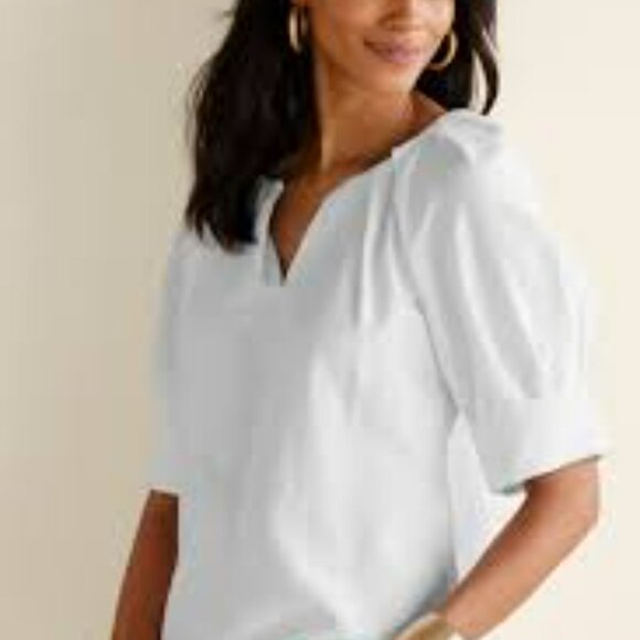Soft Surroundings Tops - Soft Surroundings Elegant White puffed short sleeves rayon nylon blend small